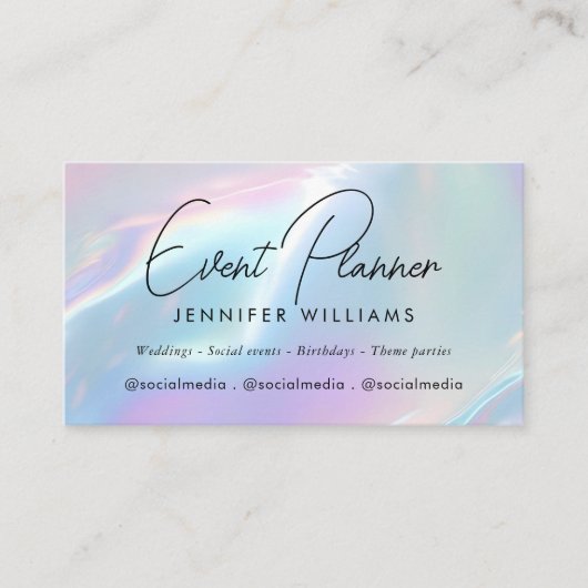 Elegant Iridescent Blue Purple Holographic 名刺 (正面)