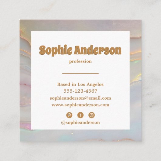 Elegant Iridescent Marble Square Business Card スクエア名刺 (裏面)