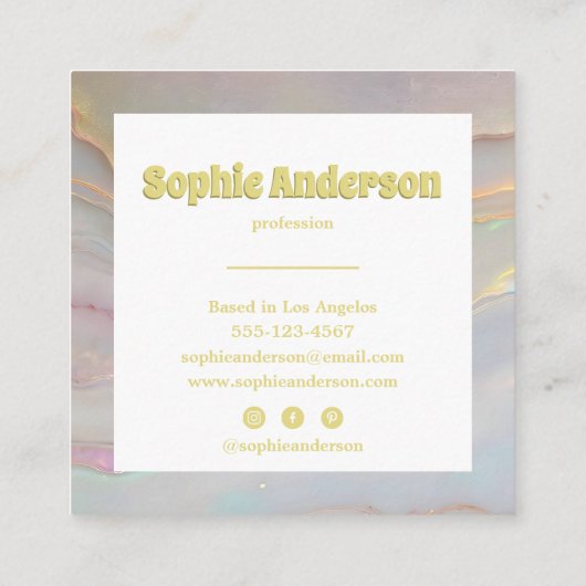 Elegant Iridescent Marble Square Business Card スクエア名刺 (裏面)