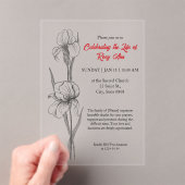 Elegant Iris "Celebrating the Life" Funeral アクリル招待状 (インサイチュ (ポータブル))