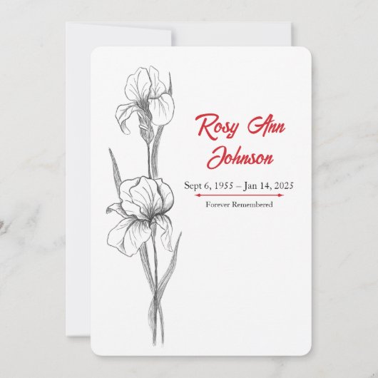 Elegant Iris "Celebrating the Life" Funeral 招待状 (裏面)
