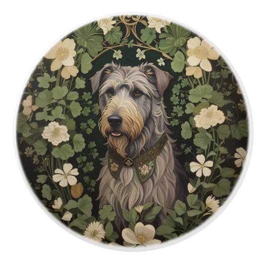 Elegant Irish Wolfhound With Shamrocks  セラミックノブ (正面)