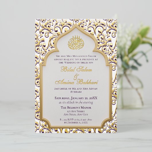 Elegant Islamic Arch Wedding  箔招待状 (立ち正面)
