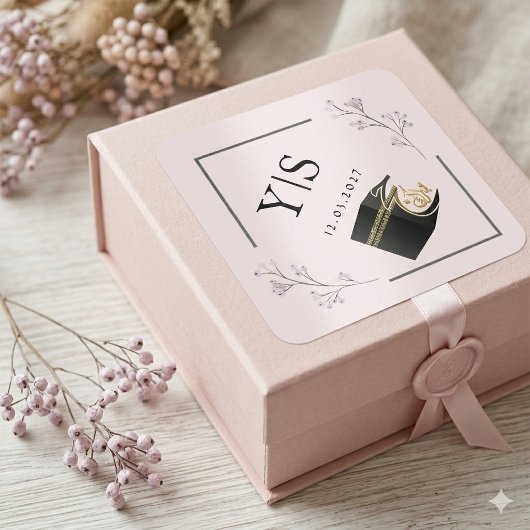 Elegant Islamic Kaaba Hajj Omra Pink Floral Square スクエアシール