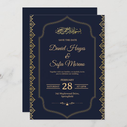 Elegant Islamic Muslim Wedding Invitation 招待状 (正面/裏面)