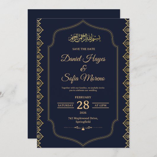 Elegant Islamic Muslim Wedding Invitation 招待状 (正面/裏面)