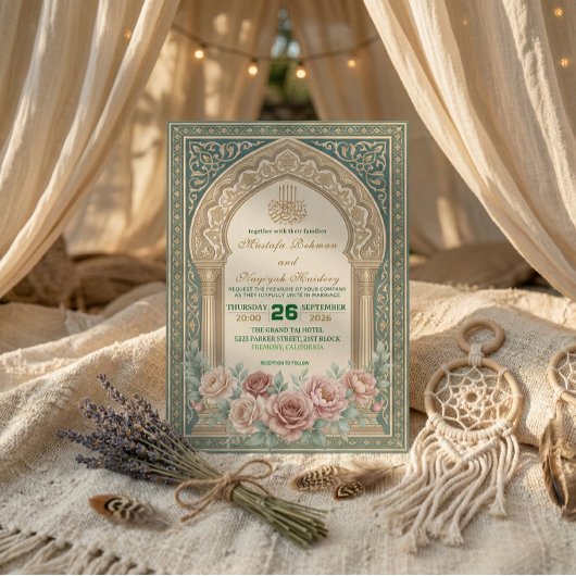 Elegant Islamic Nikah Bismillah Calligraphy 招待状