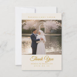 Elegant Islamic Wedding Thank You Card with Photo カード