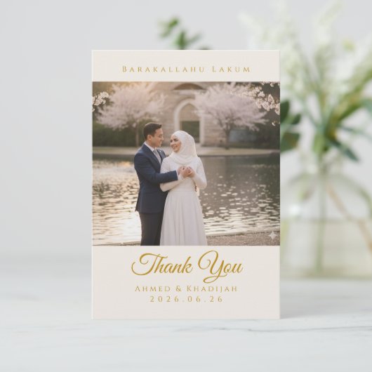 Elegant Islamic Wedding Thank You Card with Photo カード (スタンド正面)