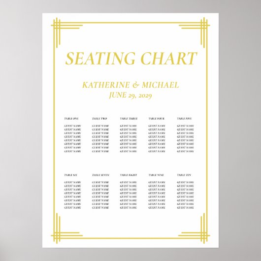 Elegant Island Citrus Yellow Wedding Seating Chart ポスター (正面)