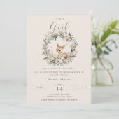Elegant It’s a Girl Baby Shower Floral Deer 招待状 (スタンド正面)