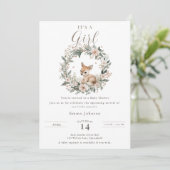 Elegant It’s a Girl Baby Shower Floral Deer 招待状 (スタンド正面)