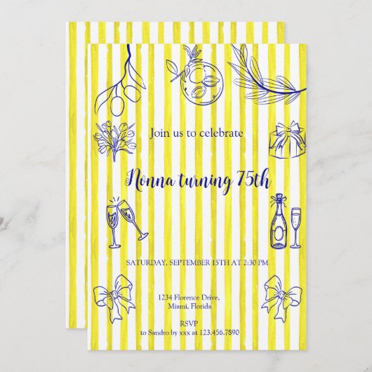 Elegant Italian Birthday  招待状 (正面/裏面)