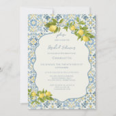 Elegant Italian Blue Tile Lemon Bridal Shower 招待状 (正面)