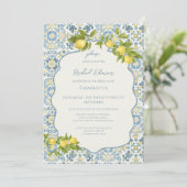 Elegant Italian Blue Tile Lemon Bridal Shower 招待状 (スタンド正面)