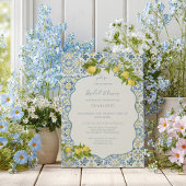Elegant Italian Blue Tile Lemon Bridal Shower 招待状