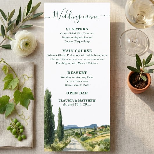 Elegant Italian Landscape Wedding メニュー