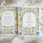 Elegant Italian Lemon & Blue Tile Wedding 招待状