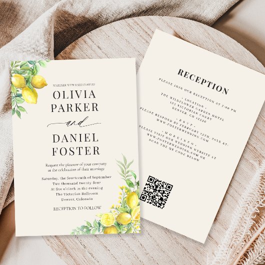 Elegant Italian Lemon QR Code Wedding 招待状