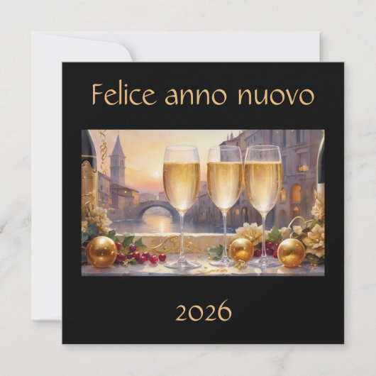 Elegant Italian New Year Black Holiday Card シーズンカード (正面)