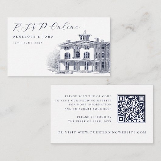 Elegant Italian Villa Illustration Wedding Website エンクロージャーカード (正面/裏面)