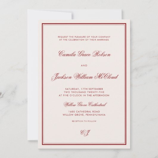 Elegant Ivory and Burgundy Dramatic Opera Wedding  招待状 (正面)