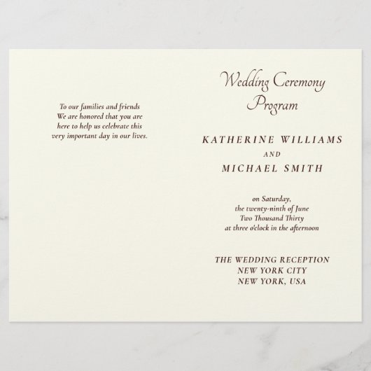 Elegant Ivory And Cream Minimal Wedding Programs (正面)