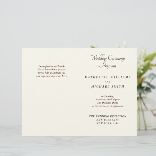 Elegant Ivory And Cream Minimal Wedding Programs (スタンド正面)