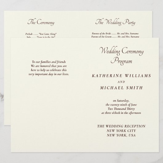 Elegant Ivory And Cream Minimal Wedding Programs (正面/裏面)
