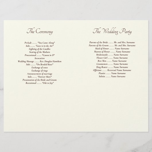 Elegant Ivory And Cream Minimal Wedding Programs (裏面)