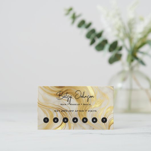 Elegant Ivory and Gold Marbled ロイヤリティカード (スタンド正面)