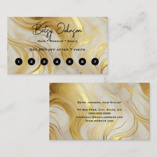 Elegant Ivory and Gold Marbled ロイヤリティカード (正面/裏面)