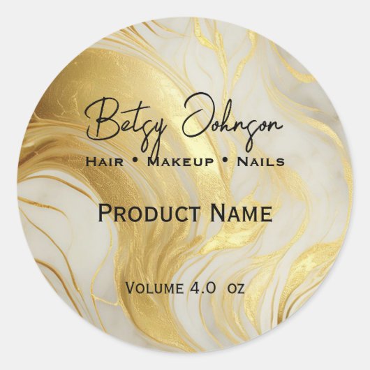 Elegant Ivory and Gold Marbled Product Label ラウンドシール (正面)
