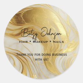 Elegant Ivory and Gold Marbled Thank You ラウンドシール