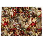 Elegant Ivory and Red Victorian Christmas Collage ラージペーパーバッグ (裏面)