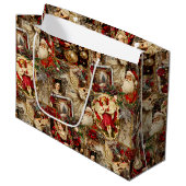 Elegant Ivory and Red Victorian Christmas Collage ラージペーパーバッグ (正面アングル)