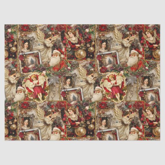 Elegant Ivory and Red Victorian Christmas Collage 薄葉紙 (正面)