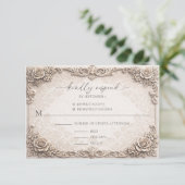Elegant Ivory Baroque Wedding Response Card 出欠カード (スタンド正面)
