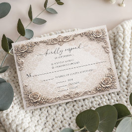 Elegant Ivory Baroque Wedding Response Card 出欠カード