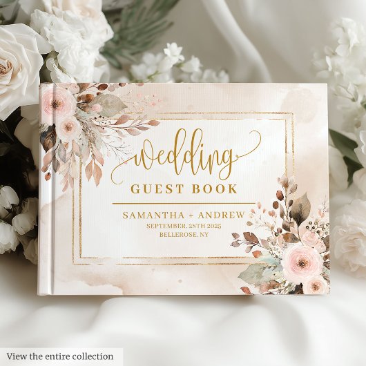 Elegant Ivory Beige Gold Boho Wedding Guest Book ゲストブック