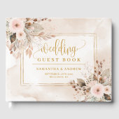 Elegant Ivory Beige Gold Boho Wedding Guest Book ゲストブック (正面)