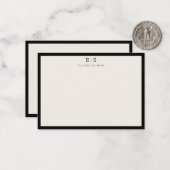 Elegant Ivory Black Border Monogram ノートカード (正面/裏面インサイチュ)