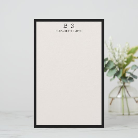 Elegant Ivory Black Border Monogram 便箋 (スタンド正面)