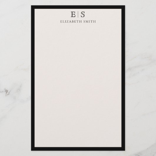 Elegant Ivory Black Border Monogram 便箋 (正面)