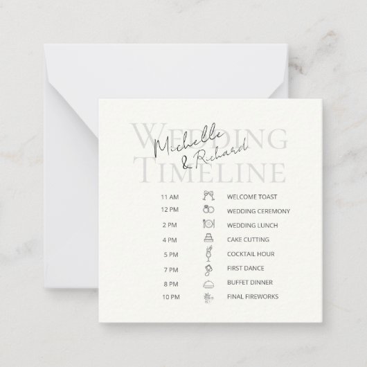 Elegant Ivory Bold Script Wedding Timeline Program ノートカード (正面)