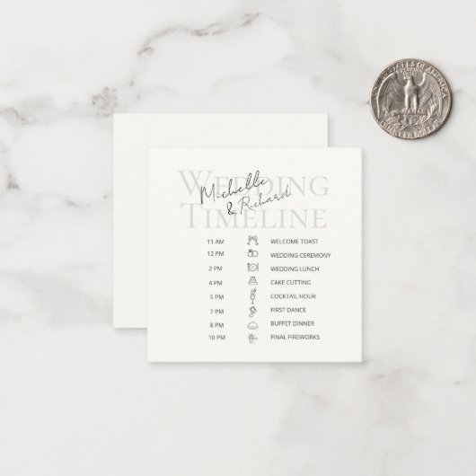 Elegant Ivory Bold Script Wedding Timeline Program ノートカード (正面/裏面インサイチュ)
