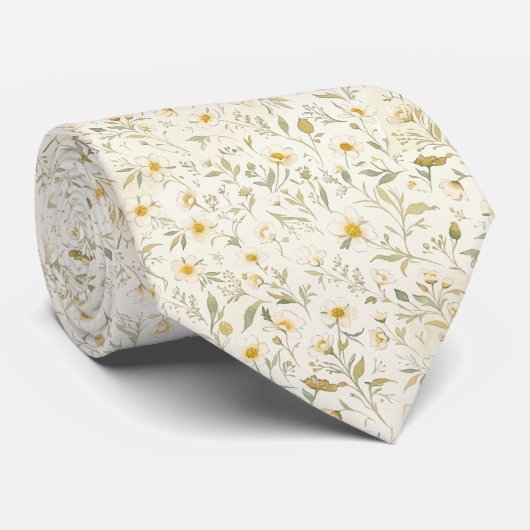 Elegant Ivory Botanical Vintage White Yellow  ネクタイ (ロール)