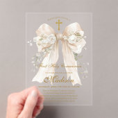 Elegant Ivory Bow First Holy Communion Girl アクリル招待状 (インサイチュ (ポータブル))