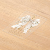 Elegant Ivory Bow First Holy Communion Girl アクリル招待状 (レイダウン)