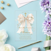Elegant Ivory Bow First Holy Communion Girl アクリル招待状 (インサイチュ (ウェディング))